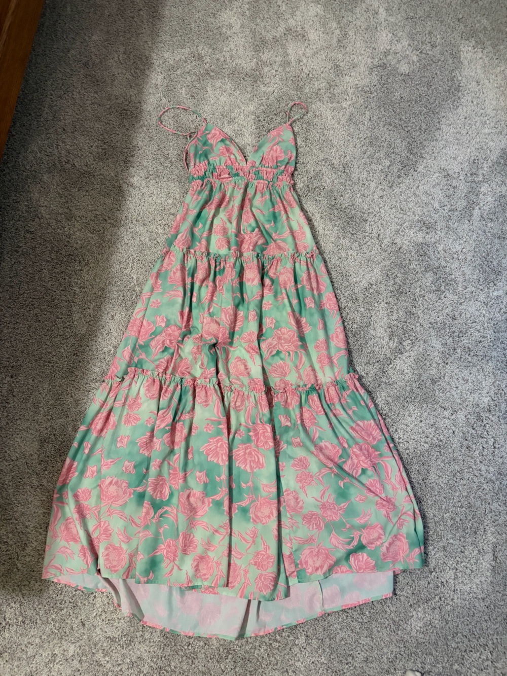 Green and Pink Floral Maxi Dress - Women's Summer Dress